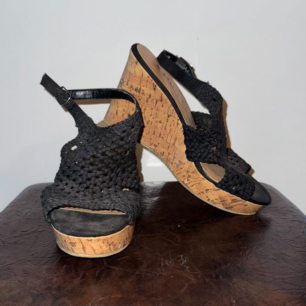 Mudd® Black Crochet Wedge Cork Sandals Size 9.5M